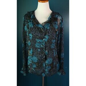 Vintage Y2K Virgo 2pc Floral Leopard Set Tank Top Sheer Bell Sleeve Button Up 14